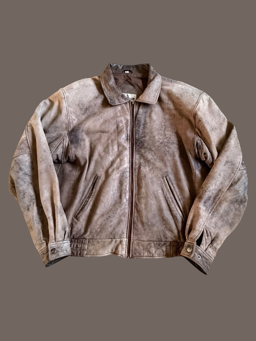 Vintage 90s Charles Klein Distressed Brown Leather Bomber Jacket Cyber Size M